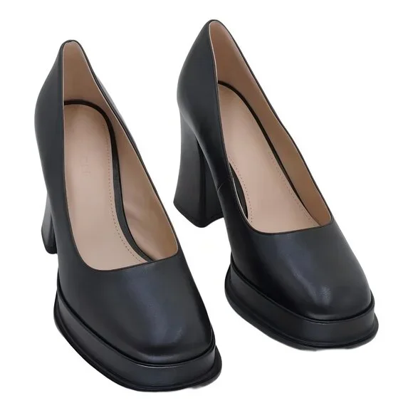 COACH Sculpted C Pump Black Leather - Sculpted Block Heel 11M - Picture 1 of 6